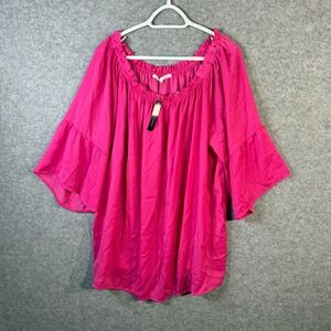 Violet + Claire Women's 3X Hot Pink Off Shoulder Bell Sleeve Top‎ Blouse